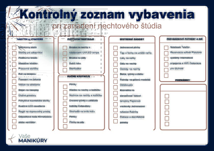 Kontrolný zoznam vybavenia pri zariadovaniu nechtoveho štúdia -maly